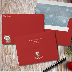 Cute Christmas Baby Racoon Red Santa Hat Envelope
