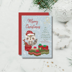 Cute Christmas Baby Racoon Red Santa Hat Holiday Card