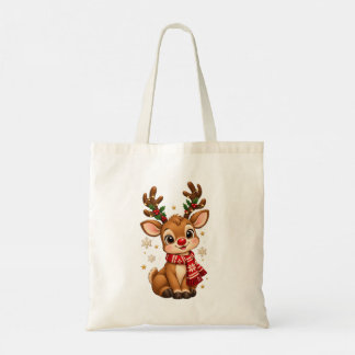 Cute Christmas Baby Reindeer Red Scarf Tote Bag