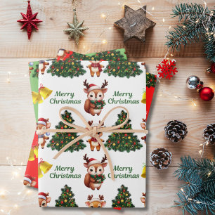 Cute Christmas Baby Reindeer Wrapping Paper Sheet