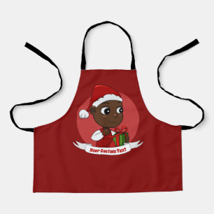 Cute Christmas baby with a present and Santa's hat Apron