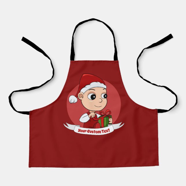 Cute Christmas baby with a present and Santa's hat Apron (Front)