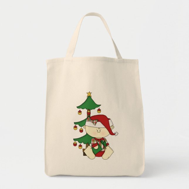 Cute Christmas Baby with Tree Tote Bag (Front)