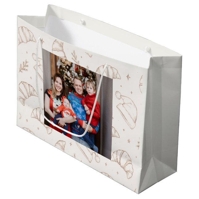 Cute christmas bakery croissant pattern large gift bag (Front Angled)