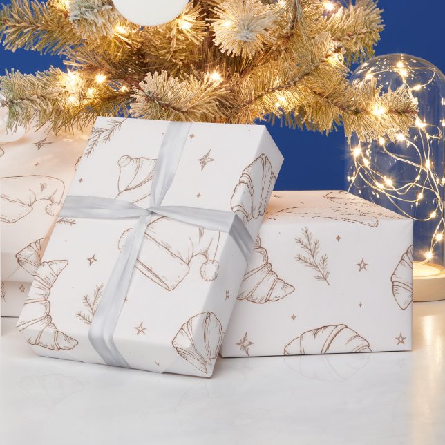 Cute christmas bakery croissant pattern wrapping paper (Holidays)
