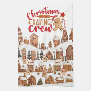 Cute Christmas Baking Crew Gingerbread Man Houses Tea Towel