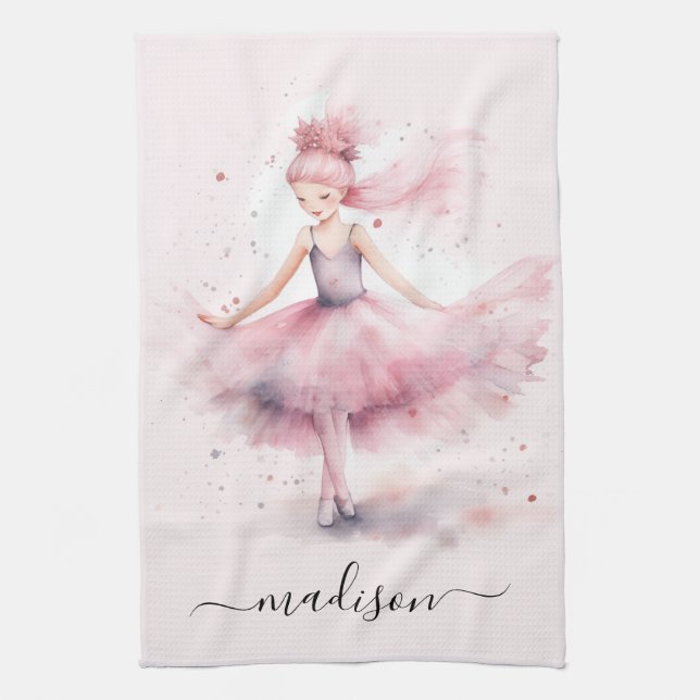 Cute christmas ballerina script name tea towel (Vertical)