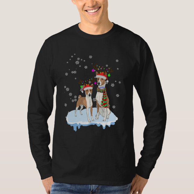 Cute Christmas Basenji Santa Hats Reindeer Dog T-Shirt (Front)