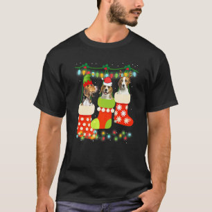 Cute Christmas Beagle In Sock Xmas Reindeer Santa  T-Shirt