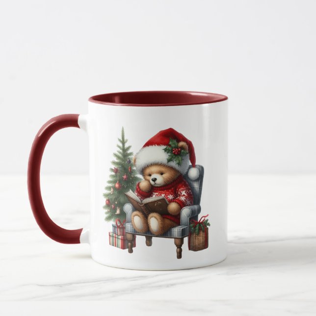 Cute Christmas bear add monogram  Mug (Left)
