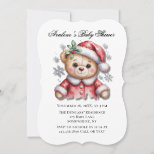 Cute Christmas Bear and Snowflakes Baby Shower Invitation