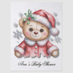 Cute Christmas Bear and Snowflakes Baby Shower Tissue Paper