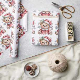 Cute Christmas Bear and Snowflakes Baby Shower  Wrapping Paper