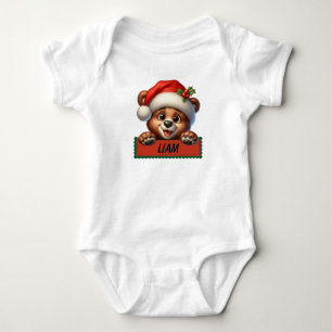 Cute Christmas Bear Custom Name Baby Bodysuit