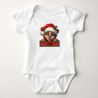 Cute Christmas Bear Custom Name Baby Bodysuit