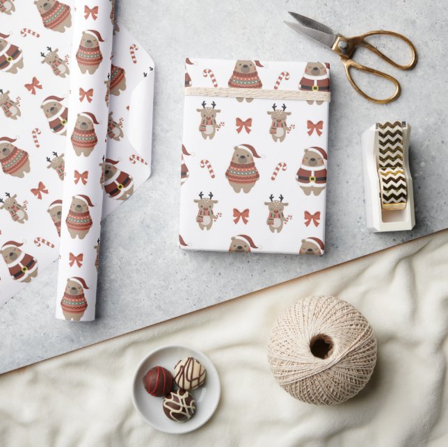 Cute Christmas Bear Deer Wrapping Paper (Crafts)