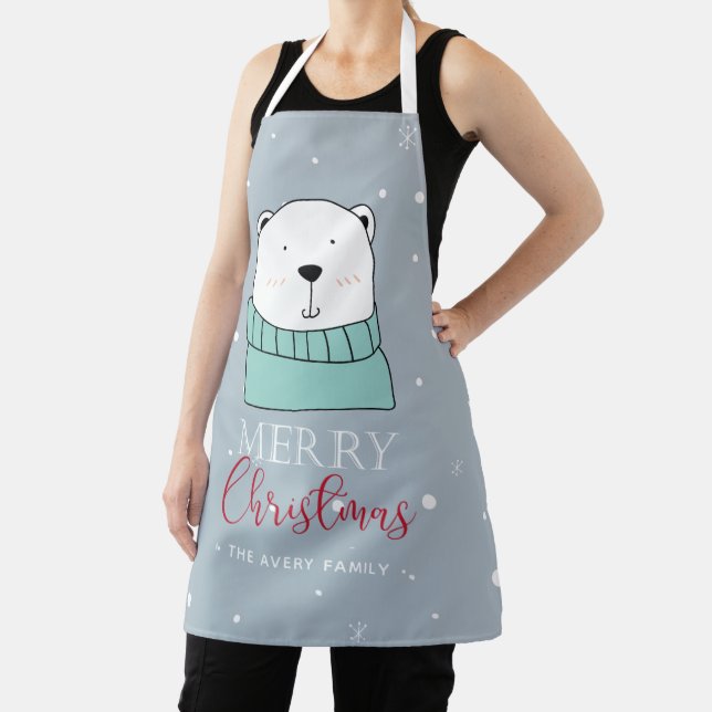 Cute Christmas Bear Family Name Apron (Insitu)