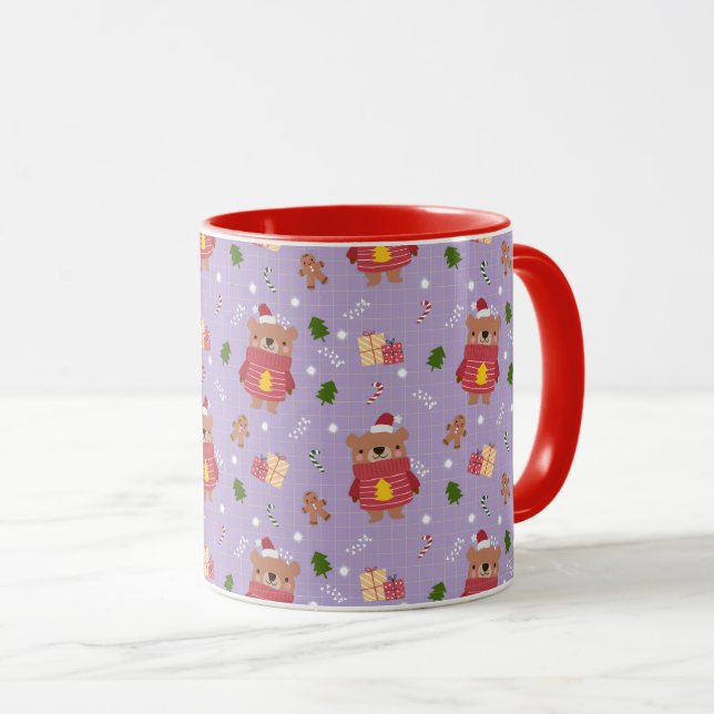 Cute Christmas Bear Pattern | Cozy Holiday Winter  Mug (Front Right)