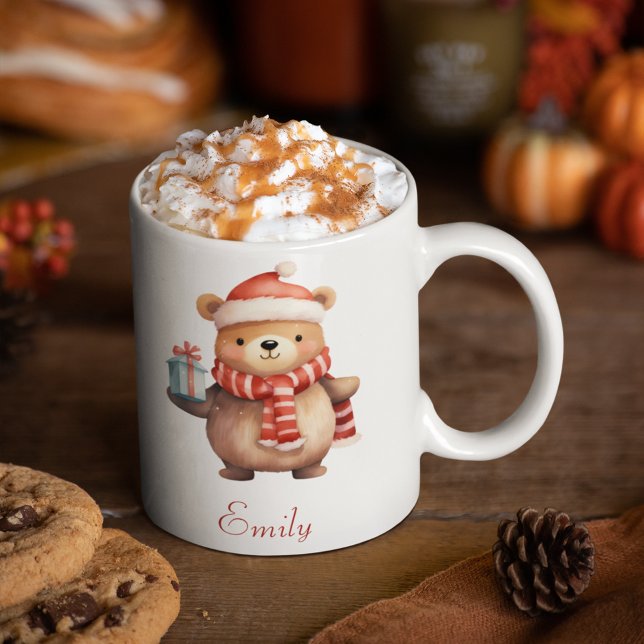 Cute Christmas Bear Personalised Kid's Coffee Mug (Little Bear Christmas Personalized Kid's Mug)