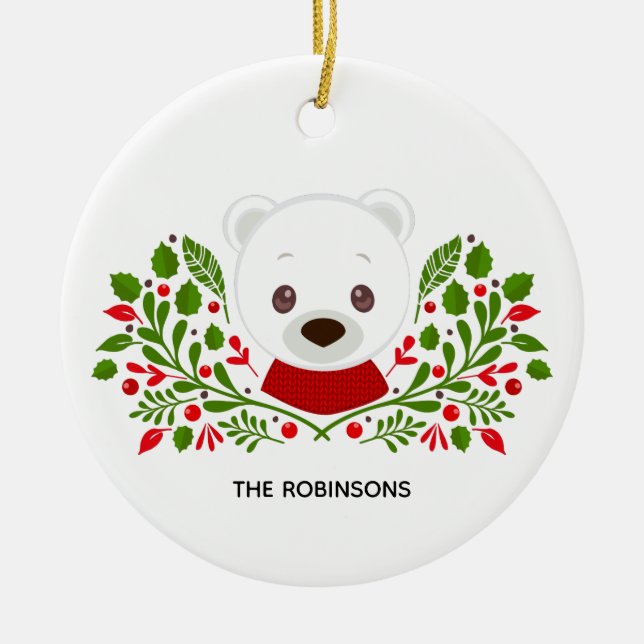 Cute Christmas Bear Photo Ceramic Tree Decoration (Front)