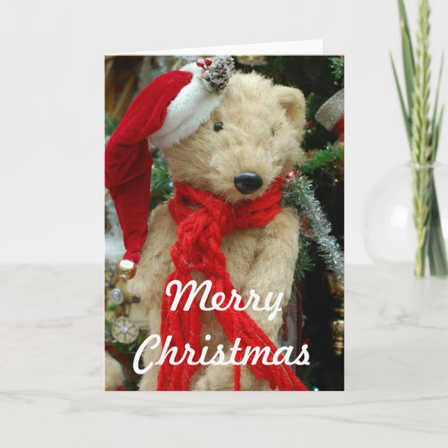 Cute Christmas Bear Photo Greeting Card (Front)