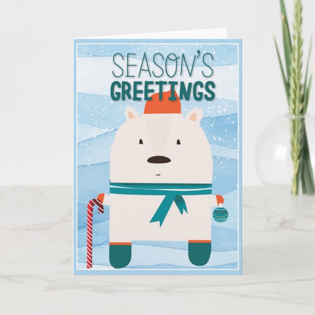 Cute Christmas Bear Seasons Greetings Holiday Card (Front)