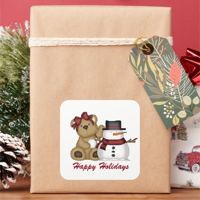 Cute Christmas bear snowman add message sticker (Holiday)
