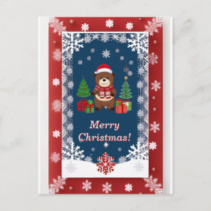 ❄️ Cute Christmas Bear Snowy Frame 🎄 Festive Postcard