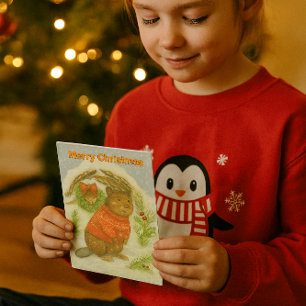 Cute Christmas Beaver Kids  Holiday Card