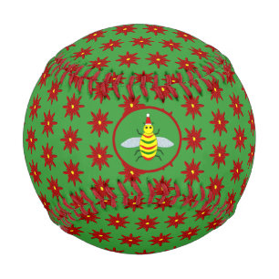 Cute Christmas Bee and Poinsettia Flowers Baseball