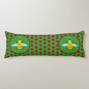 Cute Christmas Bee and Poinsettia Flowers Body Cushion