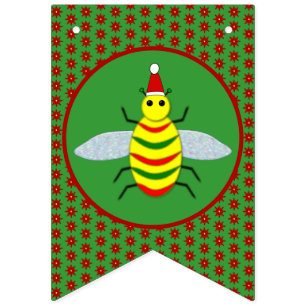 Cute Christmas Bee and Poinsettia Flowers Bunting