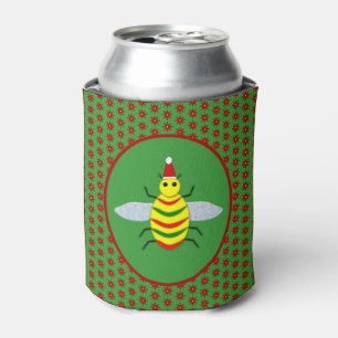 Cute Christmas Bee and Poinsettia Flowers Can Cooler