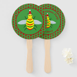 Cute Christmas Bee and Poinsettia Flowers Custom Hand Fan
