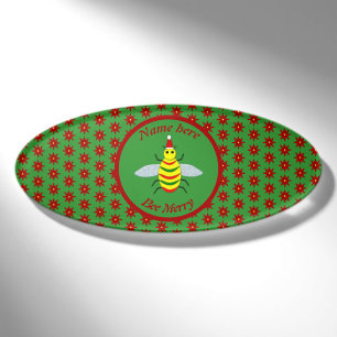 Cute Christmas Bee and Poinsettia Flowers Custom Name Tag