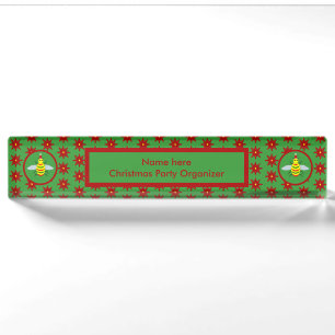 Cute Christmas Bee and Poinsettia Flowers Custom Nameplate