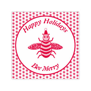Cute Christmas Bee and Poinsettia Flowers Custom Self-inking Stamp