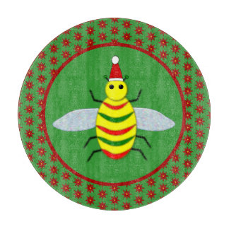 Cute Christmas Bee and Poinsettia Flowers Cutting Board