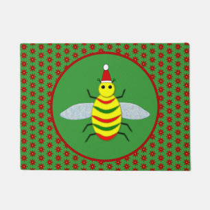 Cute Christmas Bee and Poinsettia Flowers Doormat