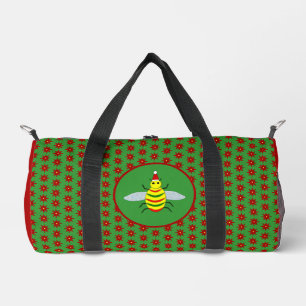 Cute Christmas Bee and Poinsettia Flowers Duffle Bag