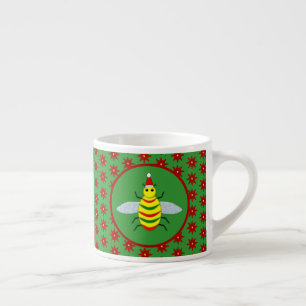 Cute Christmas Bee and Poinsettia Flowers Espresso Cup