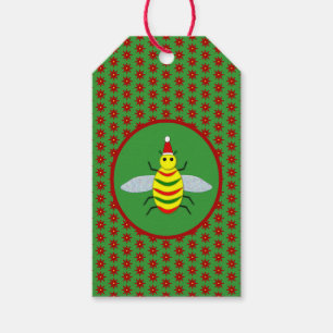 Cute Christmas Bee and Poinsettia Flowers Gift Tags