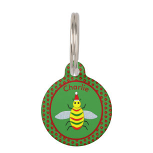 Cute Christmas Bee and Poinsettia Flowers Pet Tag