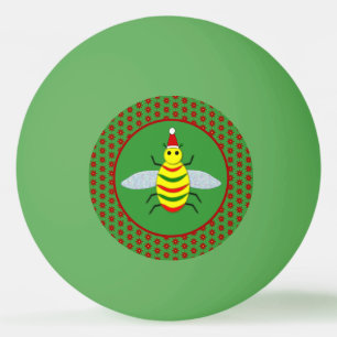 Cute Christmas Bee and Poinsettia Flowers Ping Pong Ball