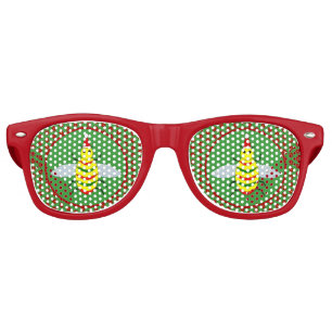 Cute Christmas Bee and Poinsettia Flowers Retro Sunglasses