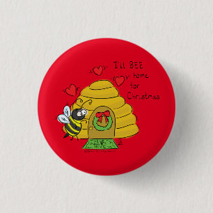 Cute Christmas Bee Funny Holiday Cartoon 3 Cm Round Badge