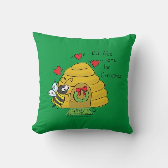 Cute Christmas Bee Funny Holiday Cartoon Cushion (Front)