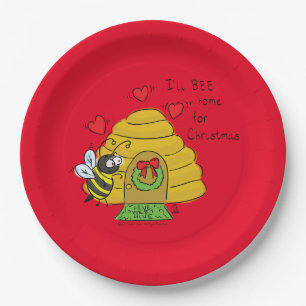 Cute Christmas Bee Funny Holiday Cartoon Paper Plate