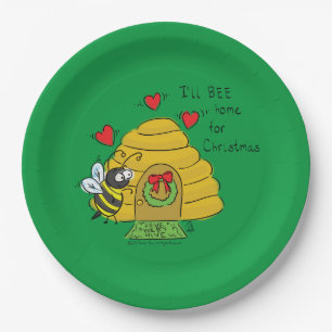 Cute Christmas Bee Funny Holiday Cartoon Paper Plate