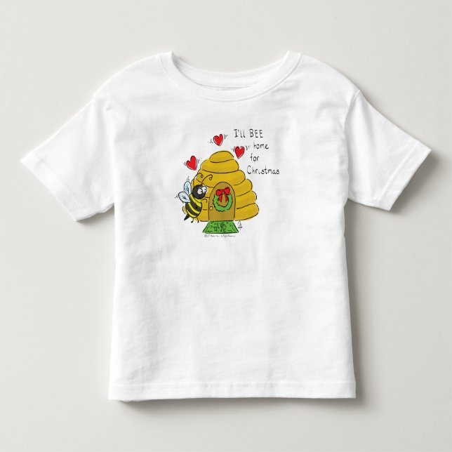 Cute Christmas Bee Funny Holiday Cartoon Toddler T-Shirt (Front)